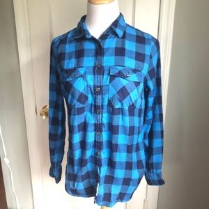 Blue plaid flannel button down
